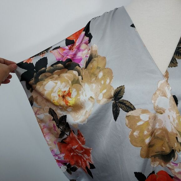 INC International Concepts Faux Wrap Top Sz Large Floral Surplice Kimono Sleeve - Picture 4 of 11